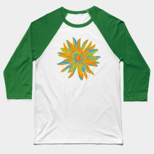 DAHLIA BURSTS Abstract Blooming Floral Summer Bright Flowers - Orange Yellow Lime Green Blue on Coral Red - UnBlink Studio by Jackie Tahara Baseball T-Shirt